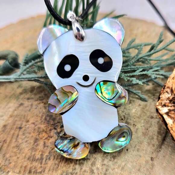 Adorable Nature Abalone Shell Cute Panda Pendant Necklace - Picture 10 of 10